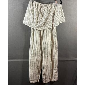 joie women linen jumpsuit XXS beige stripe coastal beachy vacation tropical boho